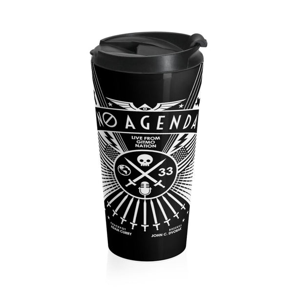NO AGENDA RALLY - DARK - 15 oz travel mug