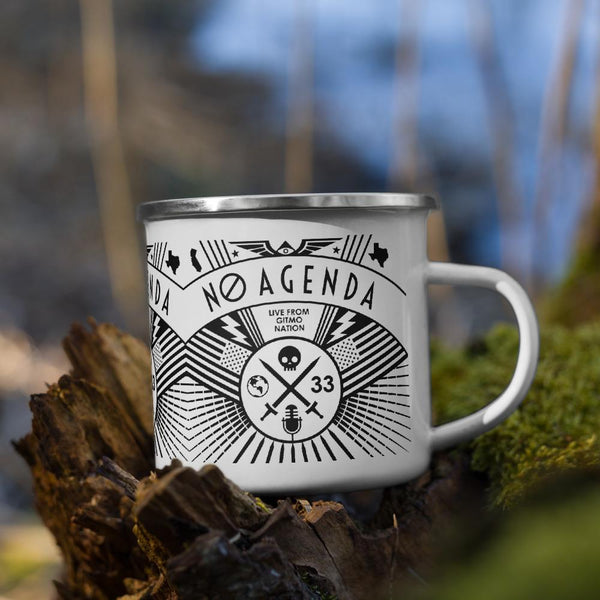 NO AGENDA RALLY - enamel mug