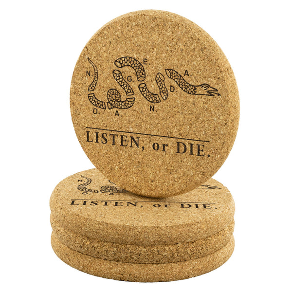 LISTEN OR DIE - cork coasters